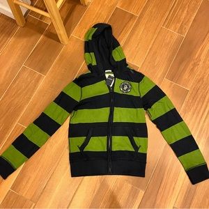 NWOT Abercrombie kids green stripe zip up hoodie size XL